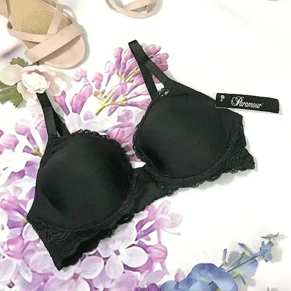 38DD Paramour 135008 Vivien Plunge Contour UW Bra‎ Black NWT